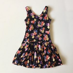 Vintage 90s Express Black Floral Skater Dress XS